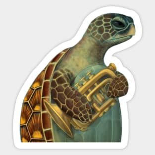 Sea Turtle Playing Trumpet Art Sticker